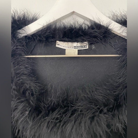 VTG Necessary Objects Y2K Feather Trim Collar Long Sleeve Velvet Top Black M - Picture 2 of 4